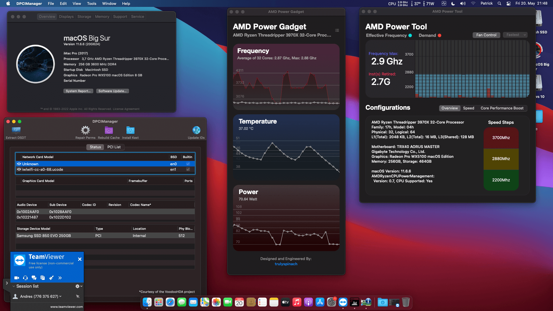 Success Hackintosh macOS Big Sur 11.6.6 Build 20G624 in Gigabyte TRX40 Aorus Master + AMD Threadripper 3970X + Dell Radeon Pro WX5100